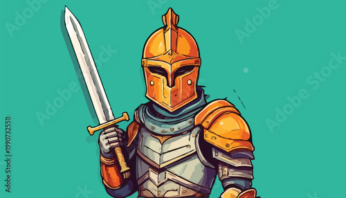 Illustration of a Knight in Shining Armor with Sword.