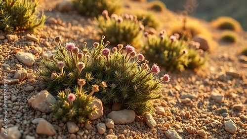rockrose. Low-growing thorny shrubs clinging to sun-baked rocks on a summer hillside. gardening catalogs, home-decor guides, designed for home decor and floral branding, used by e-commerce operators.

