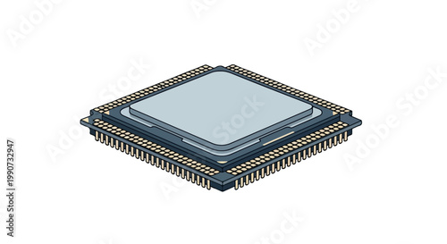 A detailed view of a modern microprocessor chip with pin grid array packaging