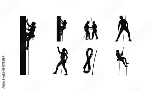 Illustrations of rock climbing techniques and safety measures