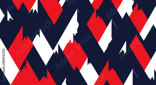 Foto Geometric mountain peaks in a repeating pattern of red, white, and navy