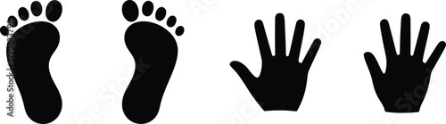 Childs foot and hand prints icon vector for newborn identity parenting care childhood memory and family love symbol design