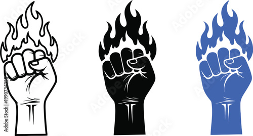 Illustration of Fists with flames rising up