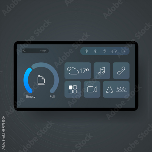 Modern car head unit dashboard interface with smart controls