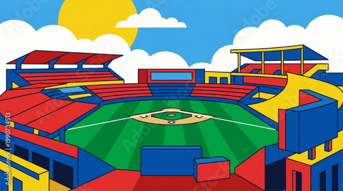 Colorful Vector Illustration of a Baseball Stadium Field