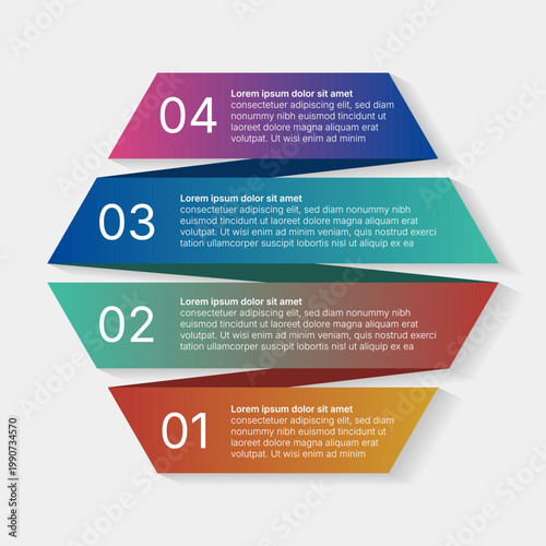 Modern colorful layered infographic template with numbered steps layout