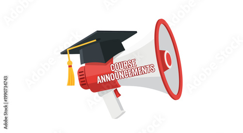 Graduation announcement megaphone with academic cap