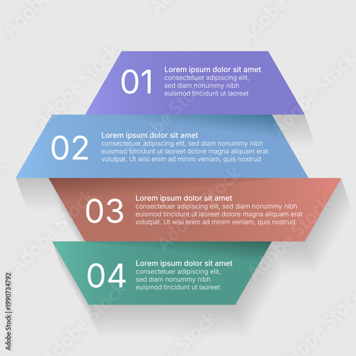 Modern layered infographic template with four colorful step sections