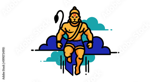 Illustrative depiction of Lord Hanuman in mid-air, celebrating Hanuman Jayanti with divine presence