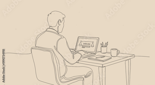 Man sitting at desk with laptop.