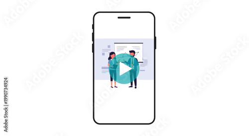 Smartphone screen with video play button and two people