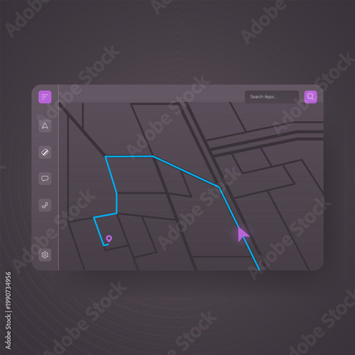 Modern navigation dashboard interface showing digital map route guidance