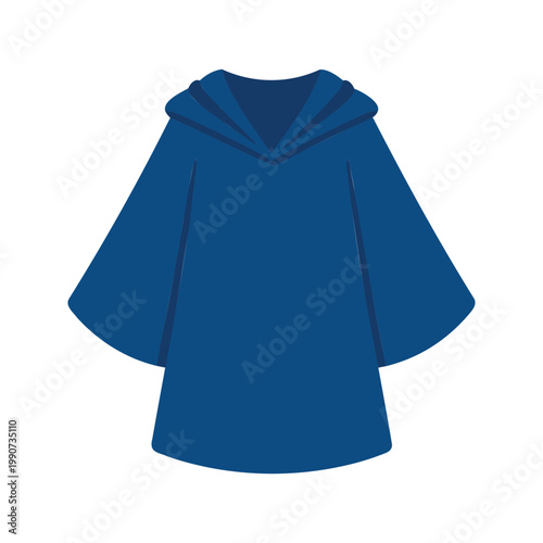 Isolated blue hooded poncho image in simple illustration style against a white backdrop