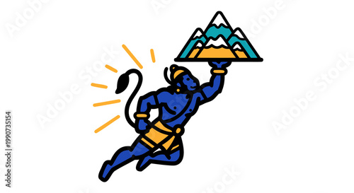 Lord Hanuman, the divine messenger, lifting mountains; a symbol of strength, devotion, and the spirit of Hanuman Jayanti