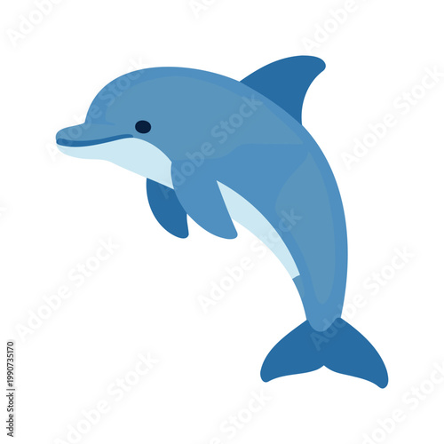 Cheerful dolphin playfully leaps with its sleek, blue body against a white background