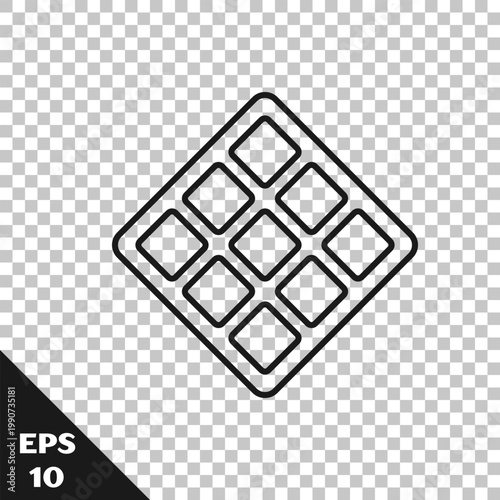 Black line Waffle icon isolated on transparent background. Vector
