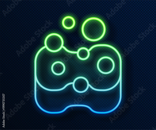 Glowing neon line Sponge icon isolated on blue background. Wisp of bast for washing dishes. Cleaning service concept. Vector