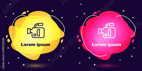 Set line Cinema camera icon isolated on blue background. Video camera. Movie sign. Film projector. Abstract banner with liquid shapes. Vector