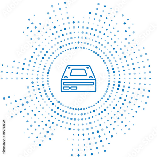 Blue line Optical disc drive icon isolated on white background. CD DVD laptop tray drive for read and write data disc. Abstract circle random dots. Vector