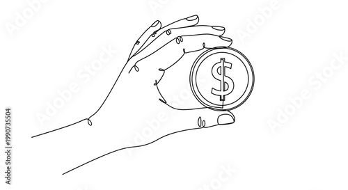 Hand holding dollar coin tightly.