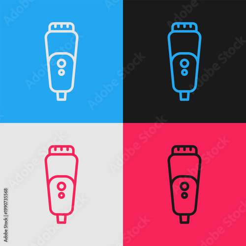 Pop art line Electric razor blade for men icon isolated on color background. Electric shaver. Vector