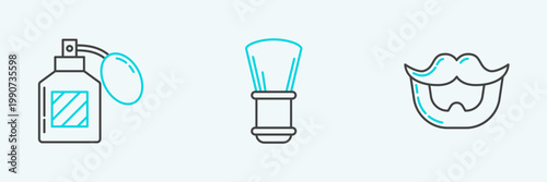 Set line Mustache and beard, Aftershave and Shaving brush icon. Vector