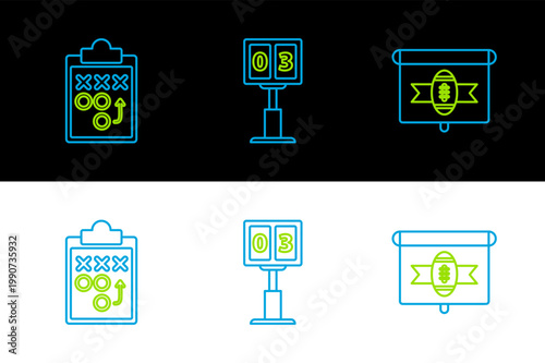 Set line American football on tv program, Planning strategy concept and Sport mechanical scoreboard and result display icon. Vector