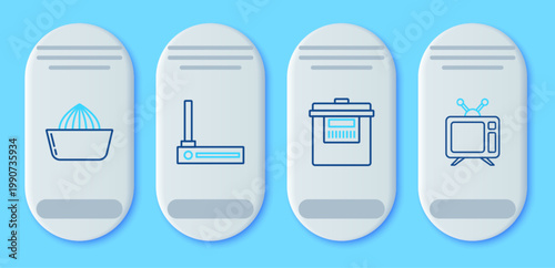 Set line Router and wi-fi signal, Slow cooker, Citrus fruit juicer and Television icon. Vector