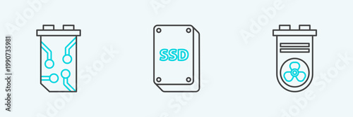 Set line Video graphic card, and SSD icon. Vector