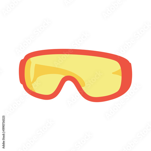 Vivid red ski goggles with yellow lenses offer eye protection during snow sports
