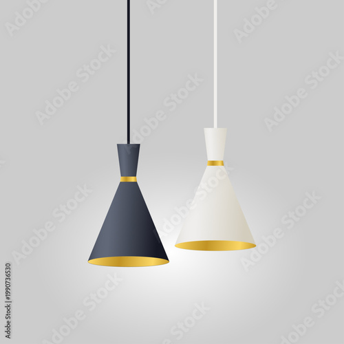Two modern ceiling lamps on a gray background.