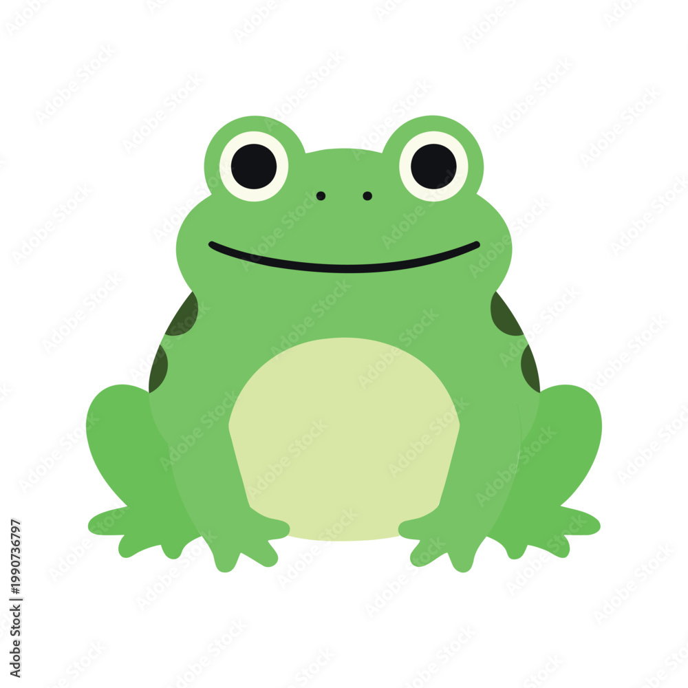 Fototapeta premium Happy frog sitting with a smile on its face on a white background