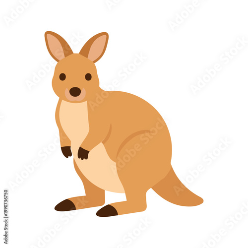 Cartoon kangaroo stands upright with its distinctive features, such as large ears and a long tail