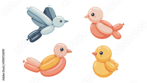 Whimsical Balloon Birds: Playful balloon animals in the form of delightful bird illustrations, perfect for decorations or creative projects.