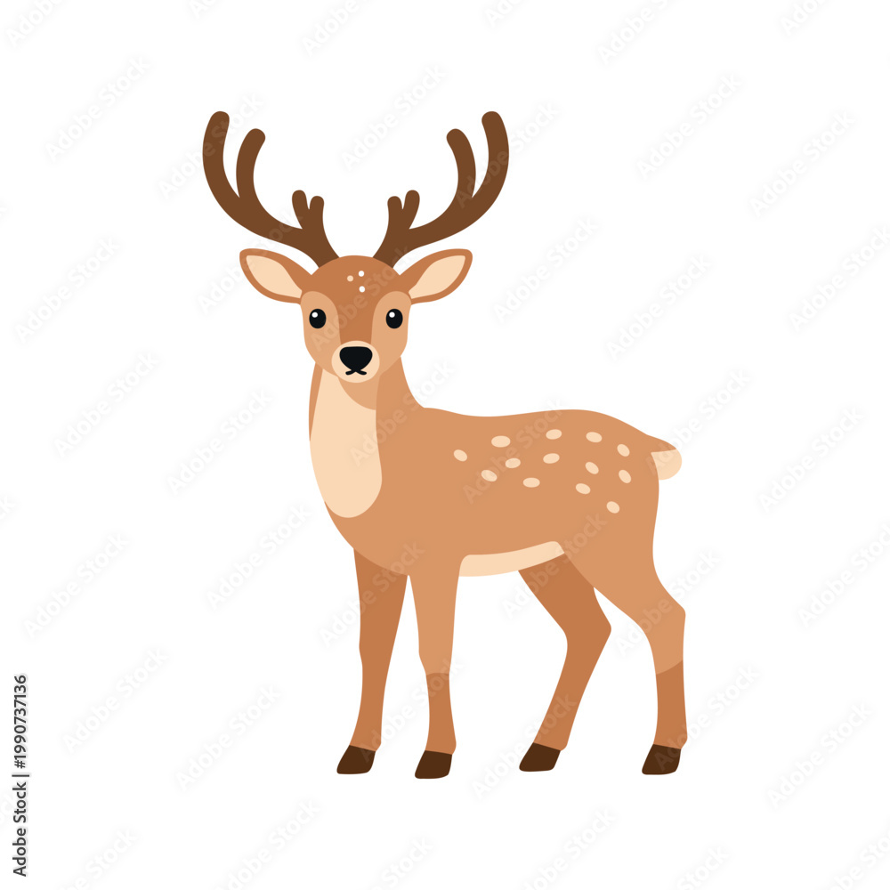 Obraz premium Charming spotted deer stands gracefully against a bright white backdrop in a vector art style