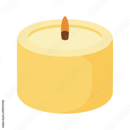 Simple vector illustration of a short and stout yellowish candle with a burning wick