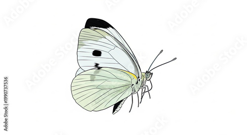 White butterfly with black spots wings.