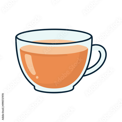 Clear glass cup filled with a warm beverage illustration on a white background