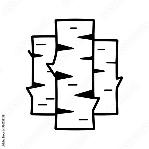 Graphic depiction of three birch tree trunks in black and white stands out on its own