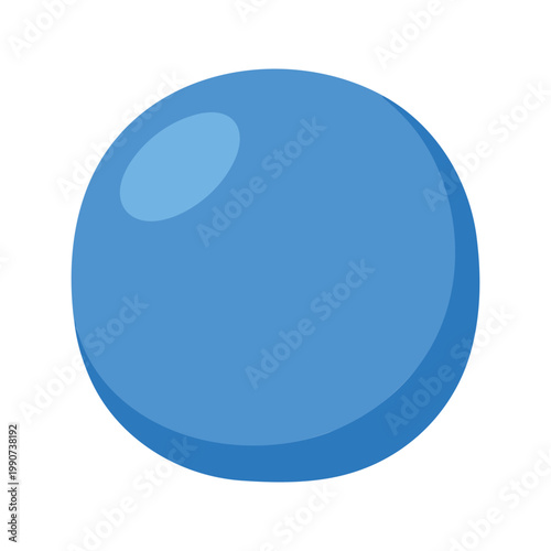 Simple light blue sphere with a shiny spot casts a small shadow in cartoon style