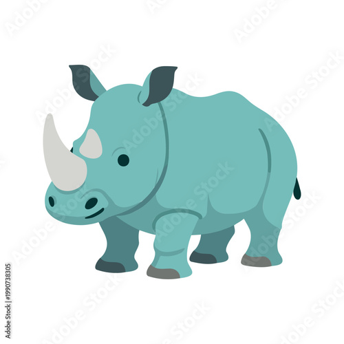 Cute cartoon rhinoceros standing on a white background in vector format