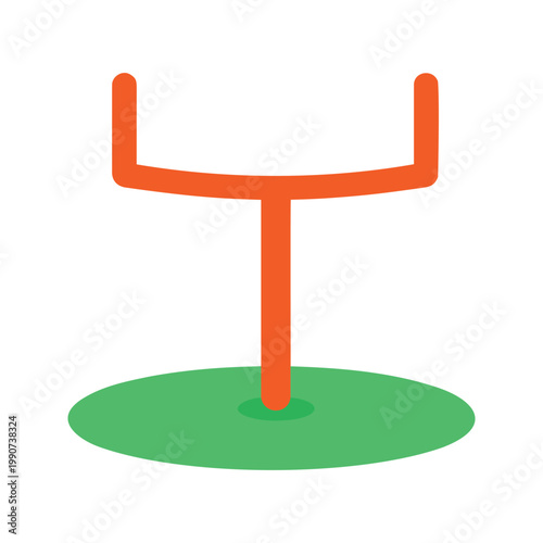 Stylized illustration of football goal post in orange on a green field during the day