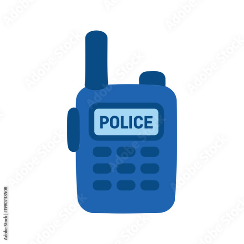 Illustration of a blue police walkie talkie used for communication in a simple, graphic style