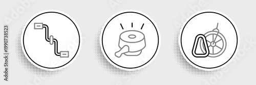 Set line Bicycle parking, pedals and bell icon. Vector