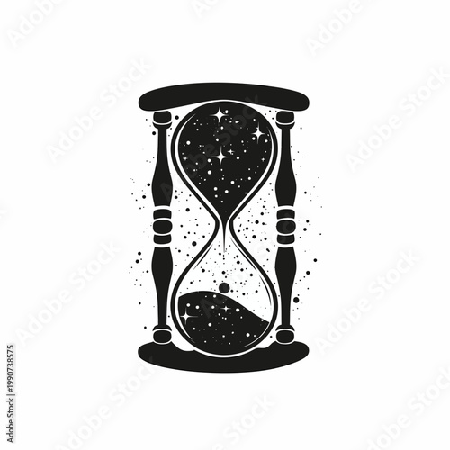 Hourglass with starry design representing time passing isolated on white