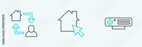 Set line Web camera, Online working and icon. Vector