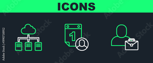 Set line Freelancer, Online working and Time management icon. Vector