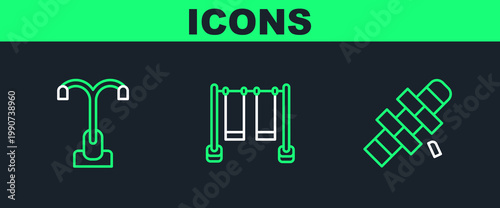 Set line Hopscotch, Street light and Double swing icon. Vector