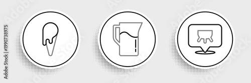 Set line Udder, Ice cream in waffle cone and Milk jug or pitcher icon. Vector