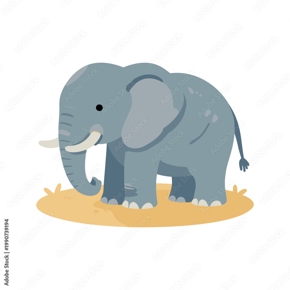 Fototapeta premium Adorable elephant standing on a small patch of grass in a cartoon style